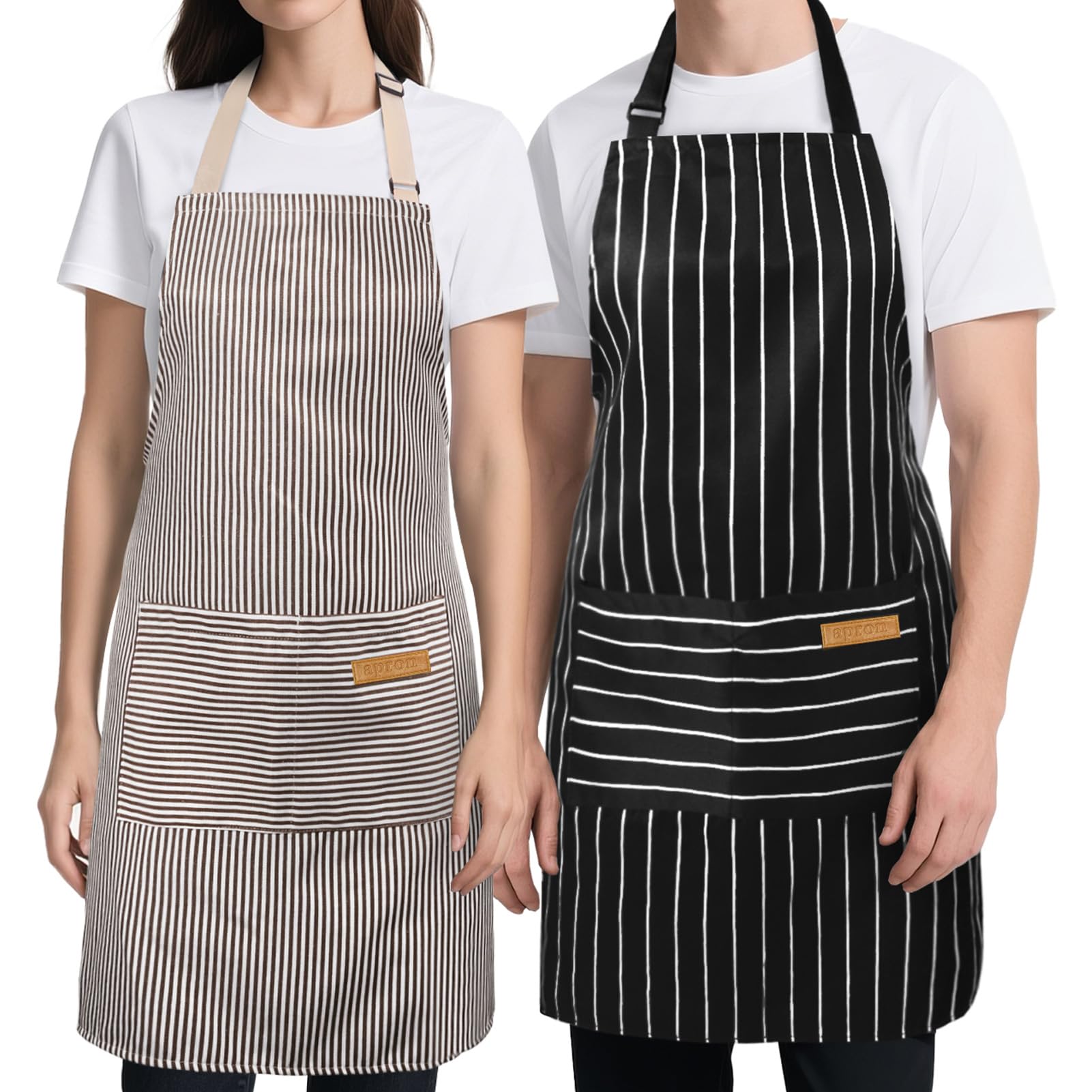 Camping Cooking Apron - 2pcs White Black Striped Man Woman