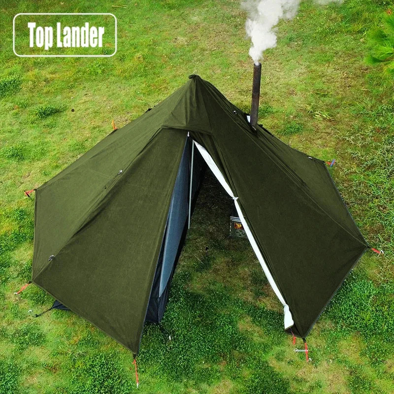 Campfire Cooking In Another World - Camping Hot Tent with Chimney Window