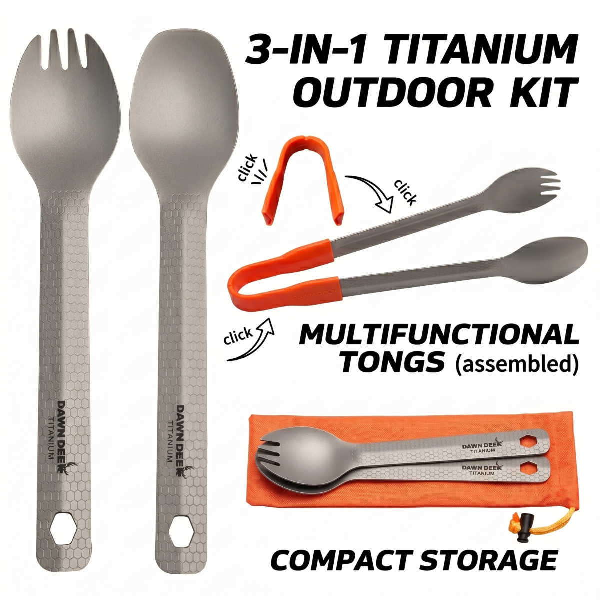 Camping Cooking Set Jetboil - DAWN DEER 3-in-1 Titanium Spork Spoon