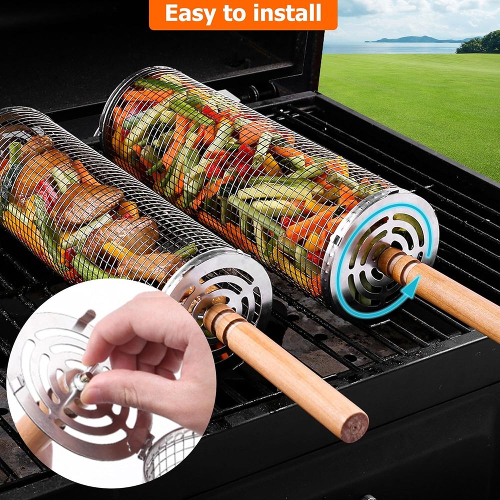 Large Round Stainless Steel Gr - Camping Cooking Basket のレビューと価格