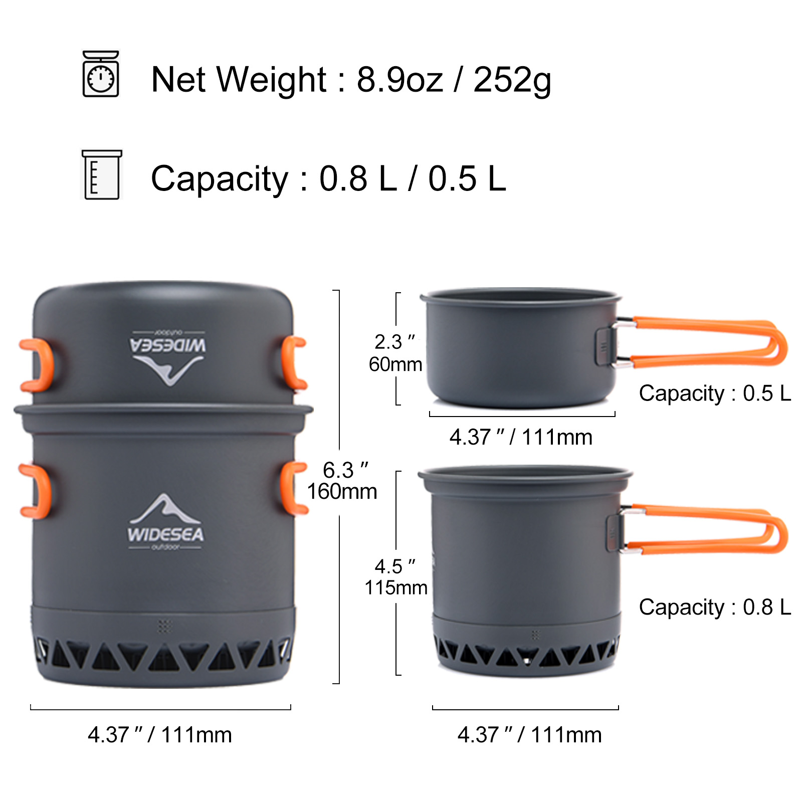 Widesea Camping Pot 1.3L 2.3L  - Camping Cooking Set Jetboil のレビューと価格