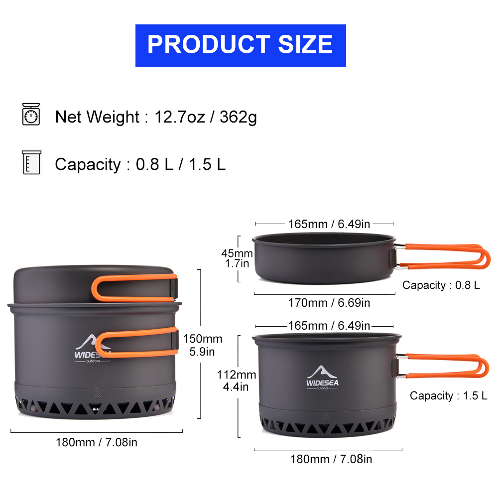 Widesea Camping Pot 1.3L 2.3L  - Camping Cooking Set Jetboil のレビューと価格