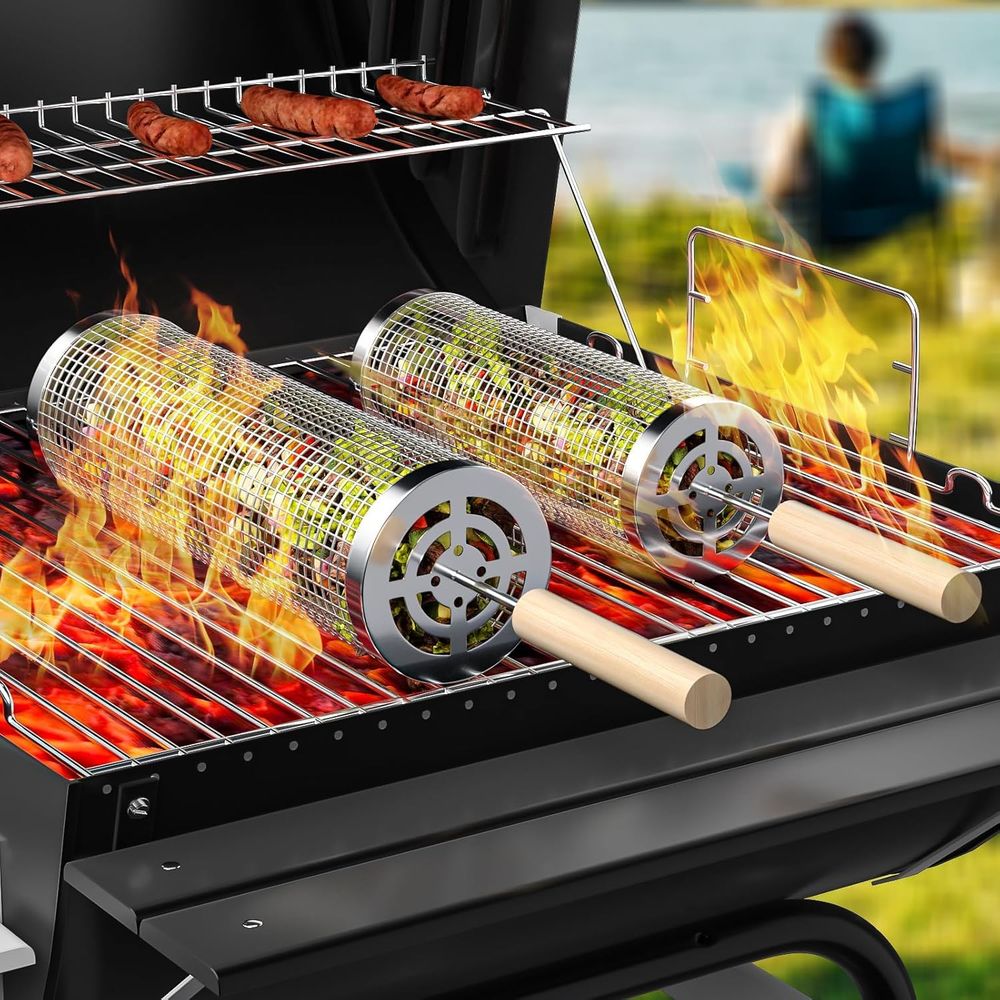 Set of 2 Stainless Steel BBQ G - Camping Cooking Basket のレビューと価格