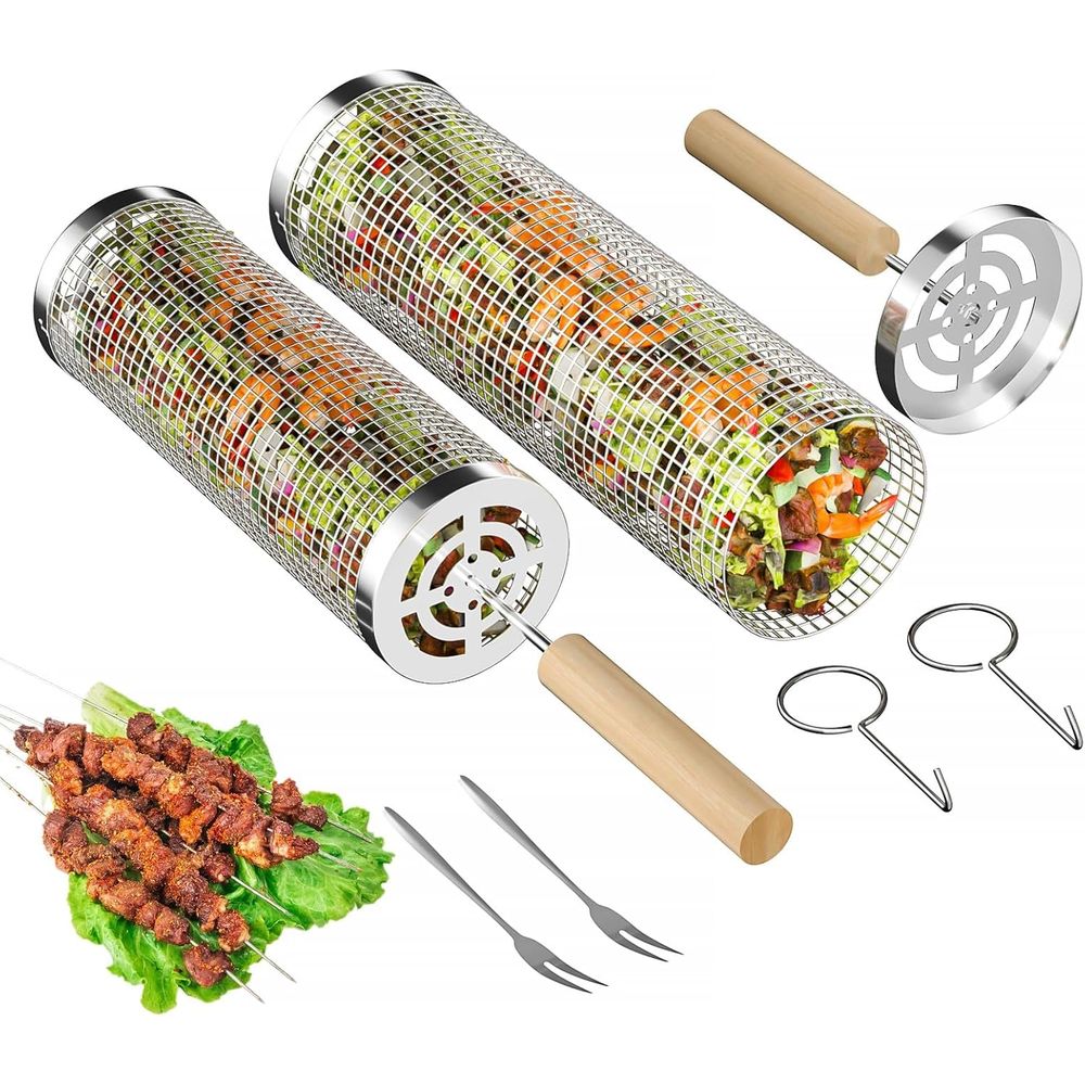 Set of 2 Stainless Steel BBQ G - Camping Cooking Basket のレビューと価格