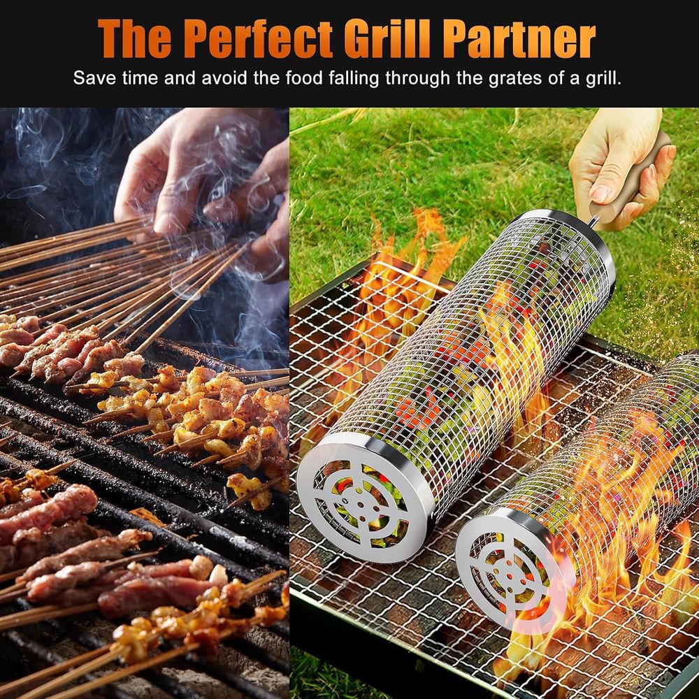 Set of 2 Stainless Steel BBQ G - Camping Cooking Basket のレビューと価格