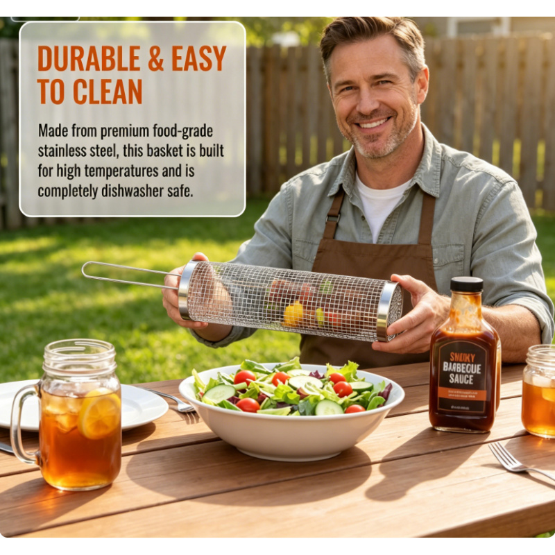 Round Rolling BBQ Grill Net 30 - Camping Cooking Basket のレビューと価格