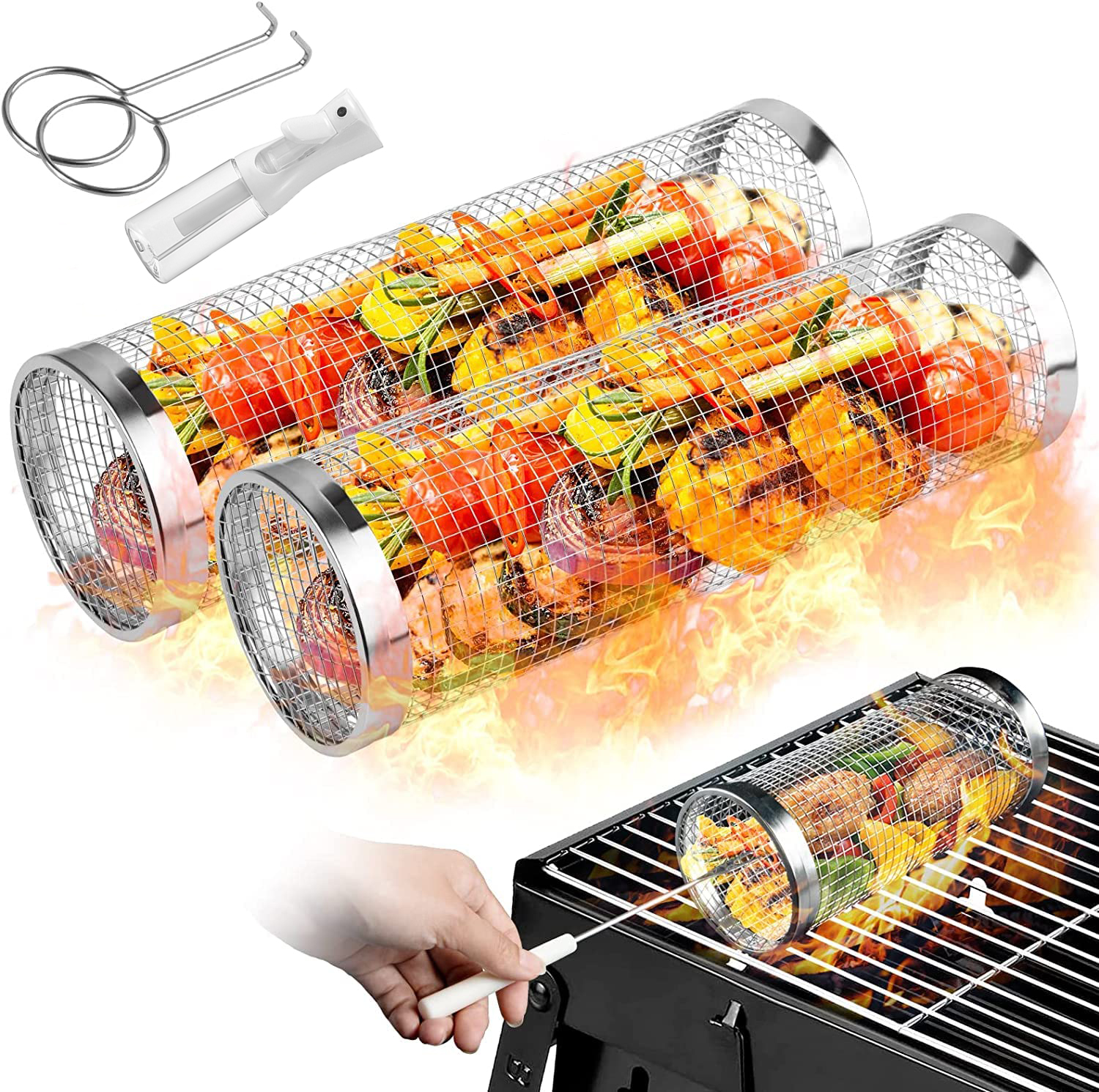 2 Pieces Rolling Grilling Bask - Camping Cooking Accessories Set のレビューと価格