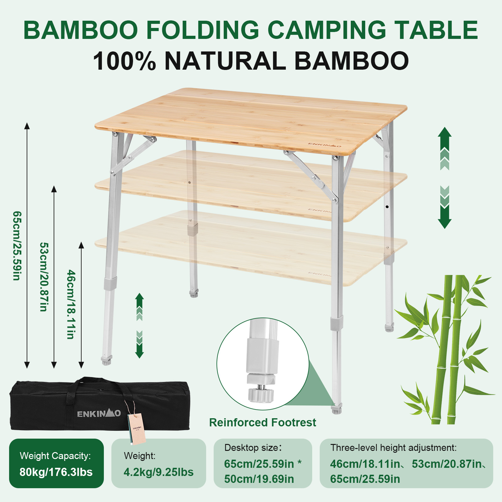 Adjustable Height Folding Bamb - Camping Outdoor Cooking Table のレビューと価格
