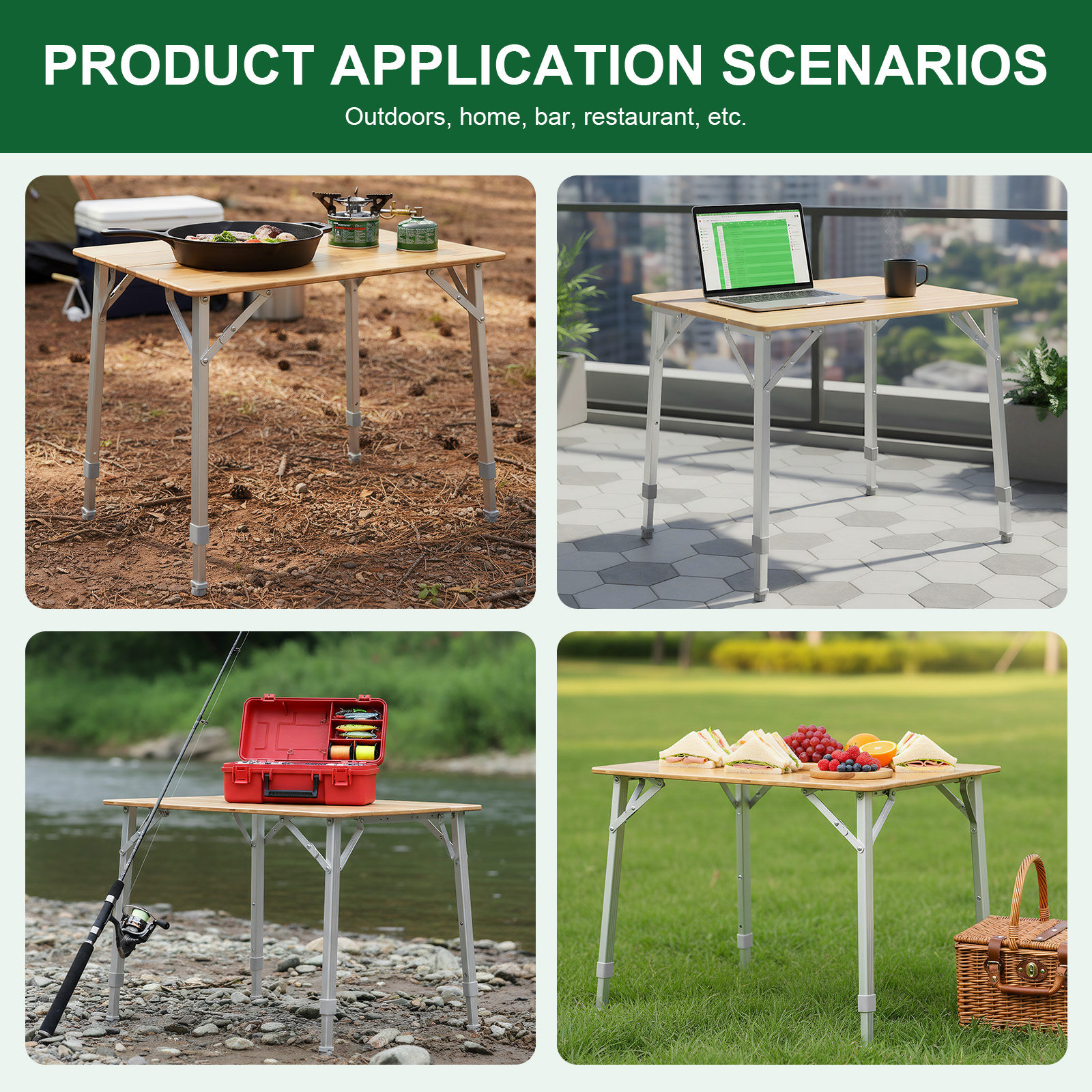 Adjustable Height Folding Bamb - Camping Outdoor Cooking Table のレビューと価格