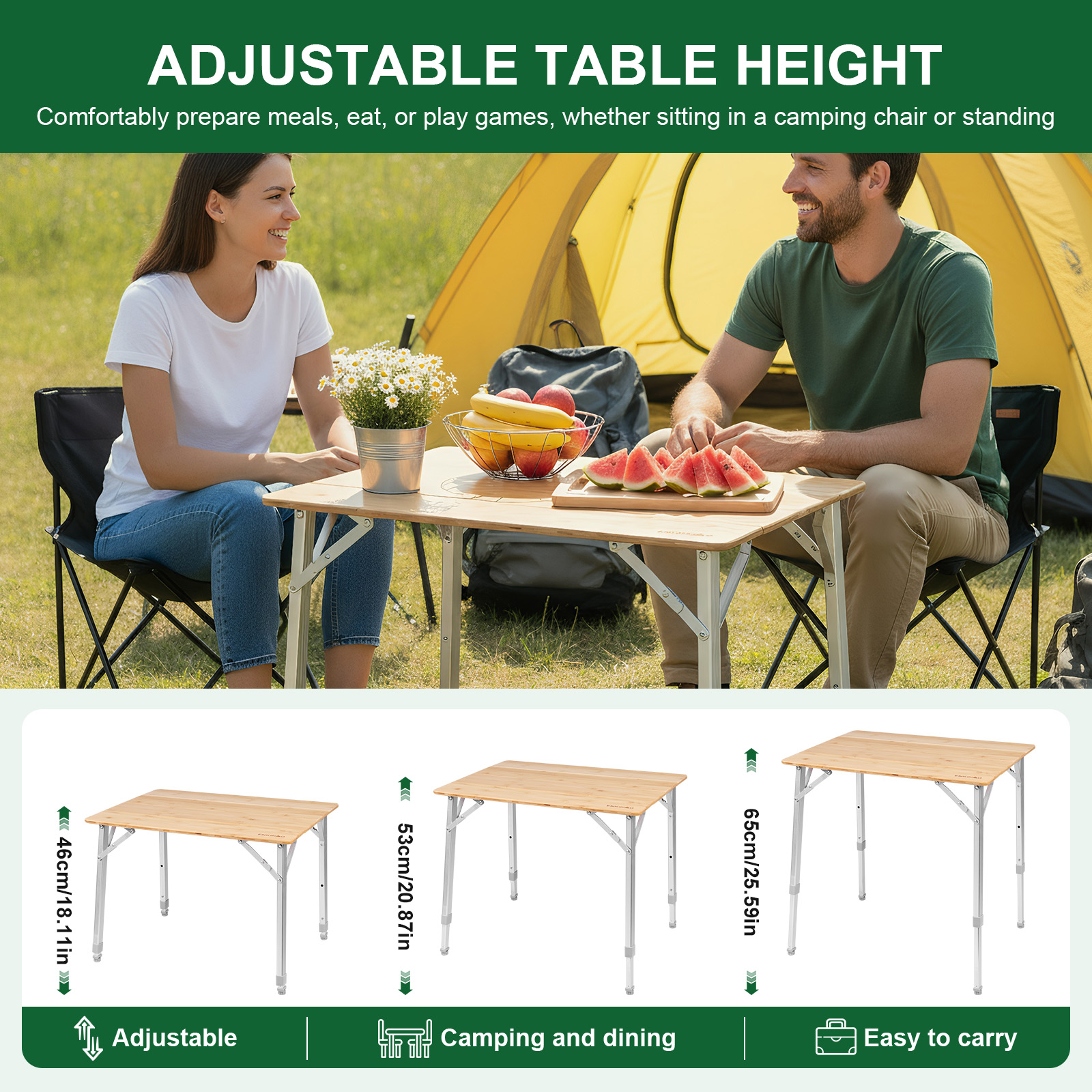 Adjustable Height Folding Bamb - Camping Outdoor Cooking Table のレビューと価格